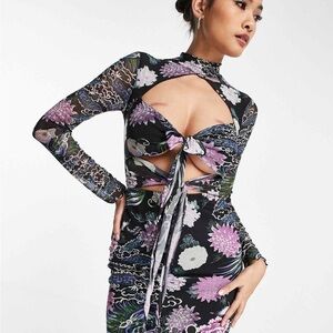 ASOS Floral Long Sleeve Dress - Black and Purple